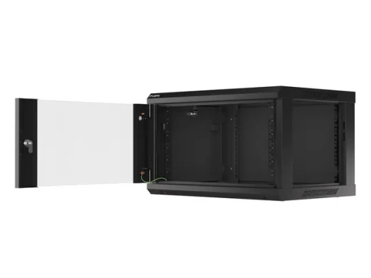 Lanberg  |  Rack cabinet 19" wall-mount 6U / 600x450 (flat pack) with glass door V2  |  WF01-6406-10B  |  Black