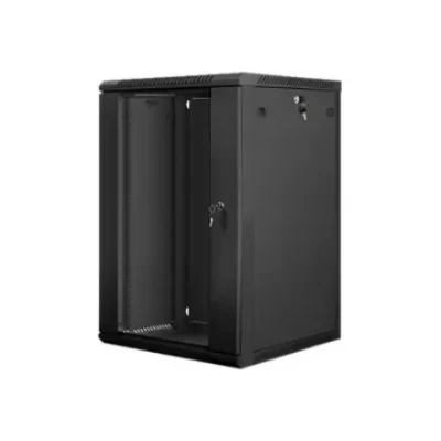 Lanberg  |  Rack cabinet 19" wall-mount 18U / 600x600 (flat pack) with glass door  |  WF01-6618-10B  |  Black