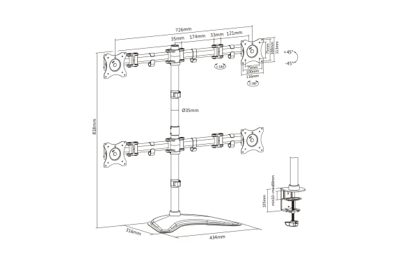 Digitus  |  Desk Mount  |  DA-90364  |  Tilt, swivel, rotate  |  Black