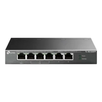 TP-LINK  |  6-Port Gigabit Switch with 3-Port PoE+ and 1-Port PoE++  |  TL-SG1006PP  |  Unmanaged  |  Desktop