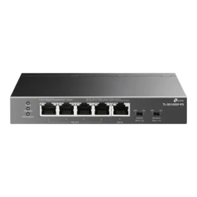 TP-LINK  |  5-Port Gigabit Desktop Switch with 4-Port PoE  |  TL-SG1005P-PD  |  Unmanaged  |  Desktop / Wall mountable