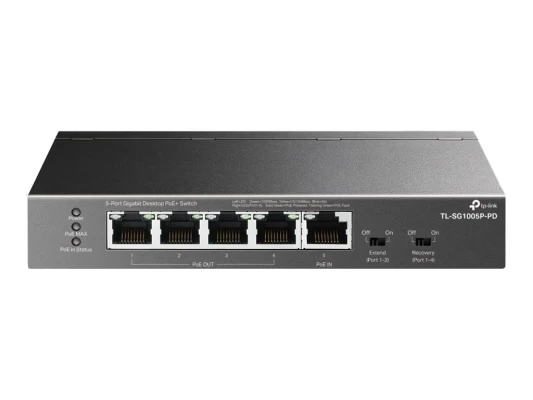 TP-LINK  |  5-Port Gigabit Desktop Switch with 4-Port PoE  |  TL-SG1005P-PD  |  Unmanaged  |  Desktop / Wall mountable