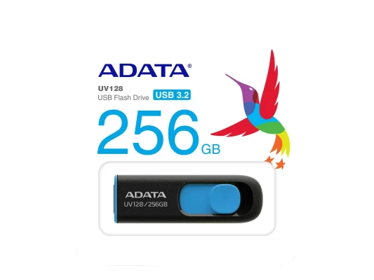 ADATA  |  USB флеш-накопитель  |  UV128  |  256 ГБ  |  USB 3.2 Gen1  |  Черный / Синий