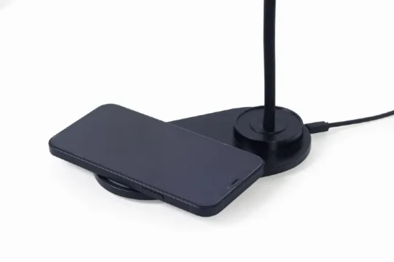 Gembird TA-WPC10-LED-01 Desk lamp with wireless charger, Black  |  Cold white, warm white, natural 2893-7072 K  |  Phone or tablet with built-in Qi wireless charging