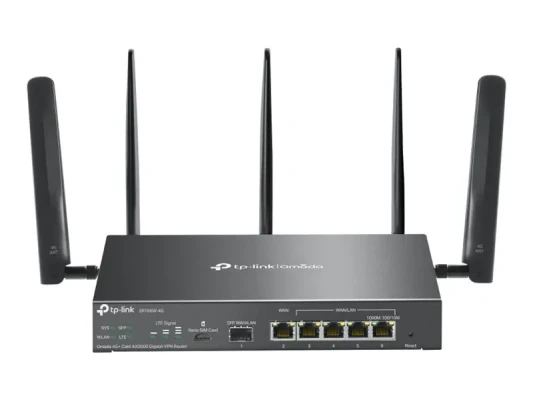 Omada 4G+ Cat6 AX3000 Gigabit VPN роутер  |  ER706W-4G  |  802.1q  |  10 / 100 / 1000 Mbit / s  |  Поддержка Mesh Да  |  MU-MiMO Да  |  Тип антенны Съемный  |  60 месяцев