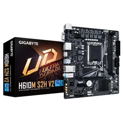 Gigabyte  |  H610M S2H V2 1.0  |  Processor family Intel  |  Processor socket LGA1700  |  DDR5 DIMM  |  Supported hard disk drive interfaces M.2, SATA  |  Number of SATA connectors 4