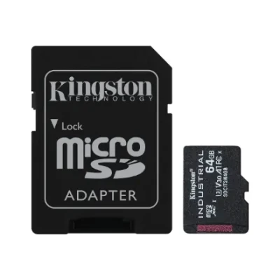 Kingston  |  UHS-I  |  64 GB  |  microSDHC / SDXC Industrial Card  |  Flash memory class Class 10, UHS-I, U3, V30, A1  |  SD Adapter