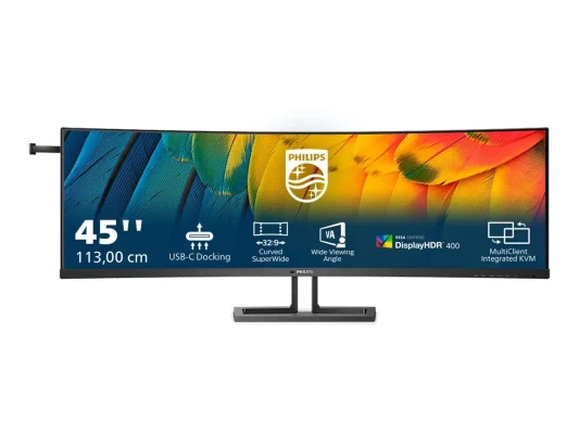 Philips  |  Изогнутый бизнес-монитор  |  45B1U6900C / 00  |  44.5 "  |  VA  |  HDR  |  32:9  |  75 Гц  |  4 мс  |  5120 x 1440 пикселей  |  450 кд / м²  |  Количество HDMI портов 2  |  Черный  |  Гарантия 24 месяца