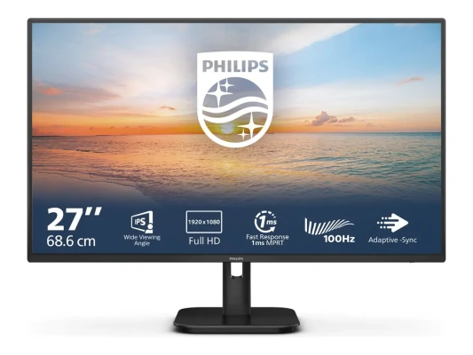 Philips  |  27E1N1100A / 00  |  27 "  |  IPS  |  16:9  |  100 Hz  |  4 ms  |  1920 x 1080 pixels  |  250 cd / m²  |  HDMI ports quantity 1  |  Black  |  Warranty 36 month(s)