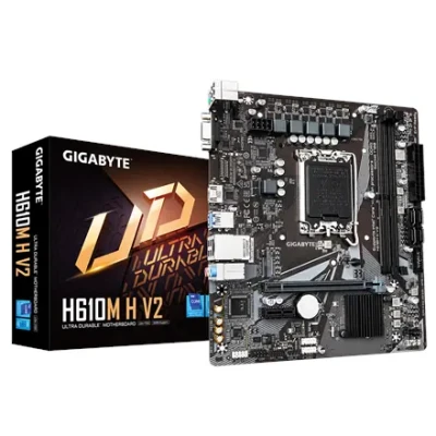Gigabyte  |  H610M H V2 G1.0  |  Procesora ģimene Intel  |  Procesora ligzda LGA1700  |  DDR5  |  Atbalstītās cietā diska saskarnes M.2, SATA  |  SATA savienotāju skaits 4