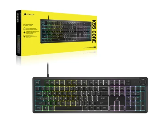 Corsair K55 CORE RGB  |  Gaming keyboard  |  Wired  |  NA  |  Black  |  USB 2.0 Type-A
