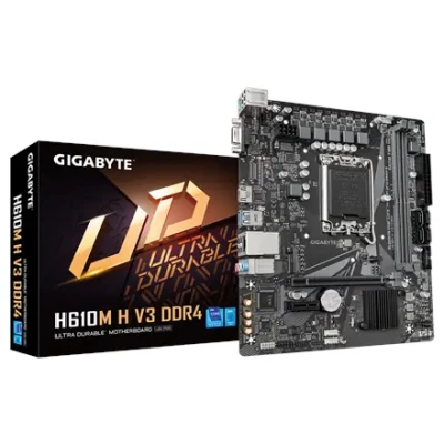 Gigabyte  |  H610M H V3 DDR4  |  Processor family Intel  |  Processor socket LGA1700  |  DDR4 DIMM  |  Supported hard disk drive interfaces M.2, SATA  |  Number of SATA connectors 4