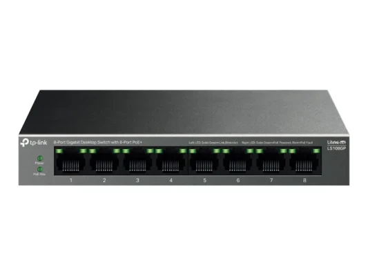 TP-LINK  |  8-Port Gigabit Desktop Switch with 8-Port PoE+  |  LS108GP  |  Unmanaged  |  Desktop