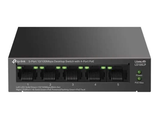 TP-LINK  |  5-Port 10 / 100Mbps Switch with 4-Port PoE  |  LS105LP  |  Unmanaged  |  Desktop