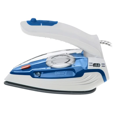 Camry CR 5040  |  Steam travel iron  |  1600 W  |  Water tank capacity 80 ml  |  Continuous steam 10 g / min  |  Steam boost performance 50 g / min  |  Blue / White