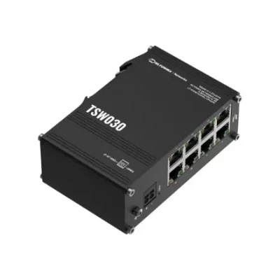 Teltonika Switch  |  TSW030  |  Unmanaged  |  DIN rail mountable  |  10 / 100 Mbps (RJ-45) ports quantity 8  |  Power supply type 2-pin industrial DC power socket