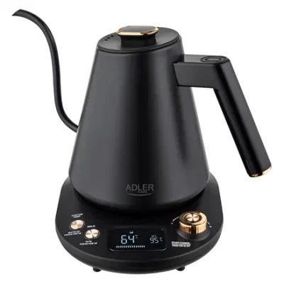 Adler Kettle  |  AD 1349  |  Electric  |  1100 W  |  1 L  |  Stainless steel  |  360° rotational base  |  Black / Gold