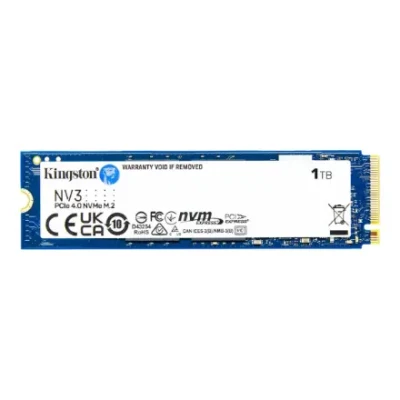 Kingston SSD  |  NV3  |  1000 GB  |  SSD form factor M.2 2280  |  Solid-state drive interface PCIe NVMe Gen 4.0 (x4)  |  Read speed 6000 MB / s  |  Write speed 4000 MB / s
