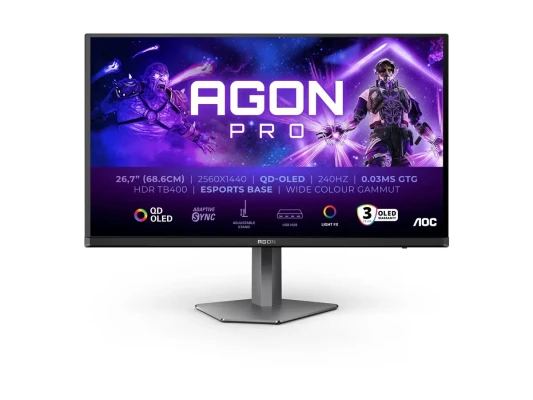 AOC  |  AG276QZD2  |  26.7 "  |  OLED  |  QHD  |  16:9  |  240 Hz  |  0.03 ms  |  2560 x 1440 pixels  |  250 cd / m²  |  HDMI ports quantity 2