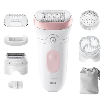 Braun  |  Epilator  |  Silk-épil Series 7 7-060  |  Operating time (max) 40 min  |  Number of power levels 1  |  Wet & Dry  |  White / Pink