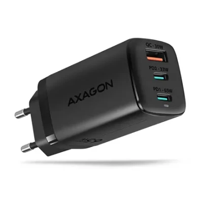 AXAGON GaN wallcharger 3x port (USB-A + 2x USB-C), 65W  |  ACU-DPQ65