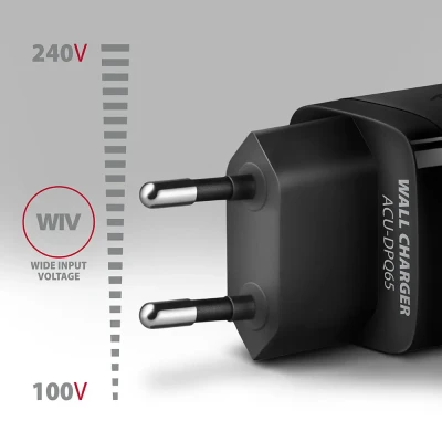 AXAGON GaN wallcharger 3x port (USB-A + 2x USB-C), 65W  |  ACU-DPQ65
