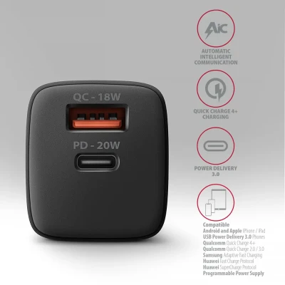 AXAGON Wallcharger 2x port (USB-A + USB-C), 20W  |  ACU-PQ20