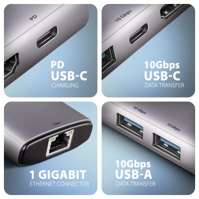 AXAGON Multi port USB-C 10Gbps hub  |  HMC-6G2L