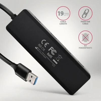 AXAGON ceļojumu četru portu USB-A 5Gbps hub  |  HUE-C1A