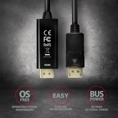 AXAGON  |  Active cable  |  DisplayPort to HDMI  |  1.8 m