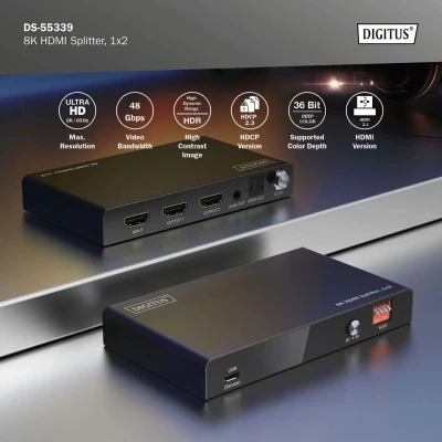 Digitus 8K HDMI Splitter, 1x2  |  DS-55339  |  Black