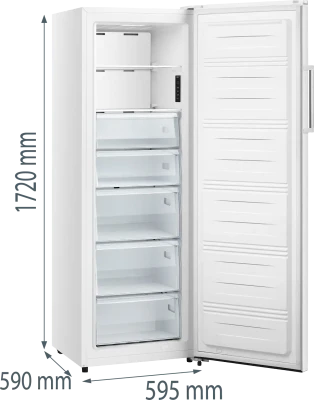 Gorenje FN617EEW5  |  Energy efficiency class E  |  Upright  |  Free standing  |  Height 172 cm  |  Total net capacity 240 L  |  No Frost system  |  Display  |  White