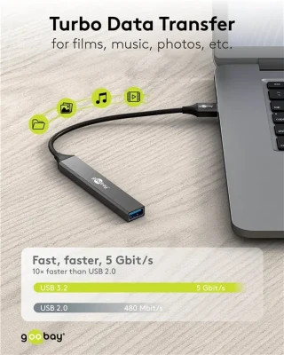 Goobay Slim 4-Port USB Hub, USB-A to USB-A, 5 Gbit / s  |  74456