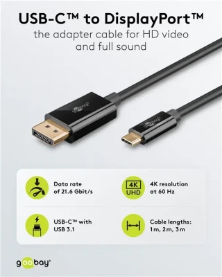 Goobay USB-C to DisplayPort Cable 4K at 60 Hz, 1 m  |  75704