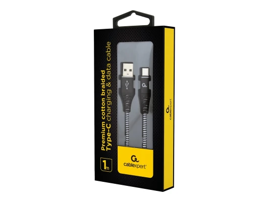 Cablexpert  |  Premium kokvilnas pinums Type-C USB uzlādes un datu kabelis, 1 m  |  CC-USB2B-AMCM-1M-BW