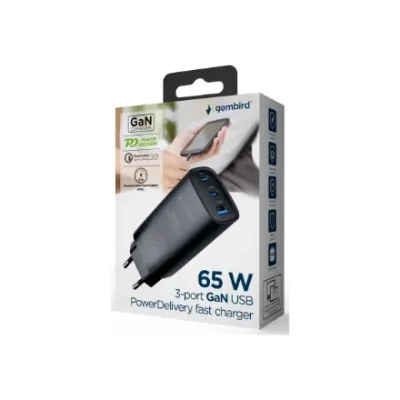 Cablexpert 3-port 65 W GaN USB PowerDelivery fast charger  |  TA-UC-PDQC65-01-BK