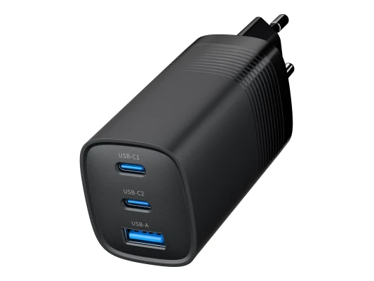 Cablexpert 3-port 65 W GaN USB PowerDelivery fast charger  |  TA-UC-PDQC65-01-BK