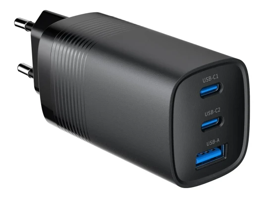 Cablexpert 3-port 65 W GaN USB PowerDelivery fast charger  |  TA-UC-PDQC65-01-BK