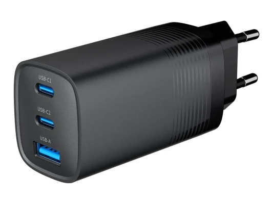 Cablexpert 3-port 65 W GaN USB PowerDelivery fast charger  |  TA-UC-PDQC65-01-BK