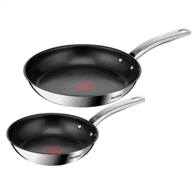 TEFAL  |  Набор сковородок  |  Intuition B817S255  |  Жарка  |  Диаметр 20 / 26 см  |  Подходит для индукционной плиты  |  Фиксированная ручка  |  Черный / Серебристый
