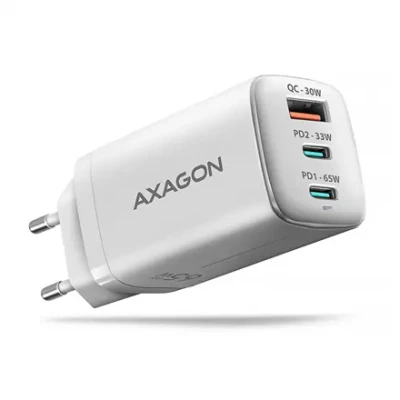AXAGON GaN wallcharger 3x port (USB-A + 2x USB-C), PD3.0 / PPS / QC4+ / SFC2.0 / AFC / SCP / FCP / Apple, 65W  |  ACU-DPQ65W