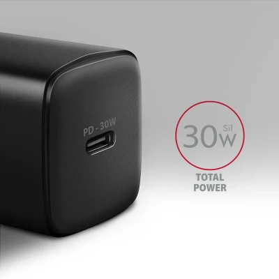 AXAGON Sil wallcharger 1x port USB-C, PD3.0 / PPS / QC4+ / SFC / AFC / Apple, 30W  |  ACU-PD30