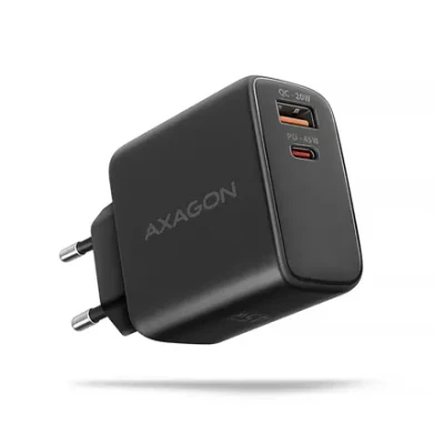 AXAGON GaN sienas lādētājs 2x ports (USB-A + USB-C), PD3.0 / PPS / QC4+ / SFC2.0 / AFC / SCP / FCP / Apple, 45W  |  ACU-PQ45