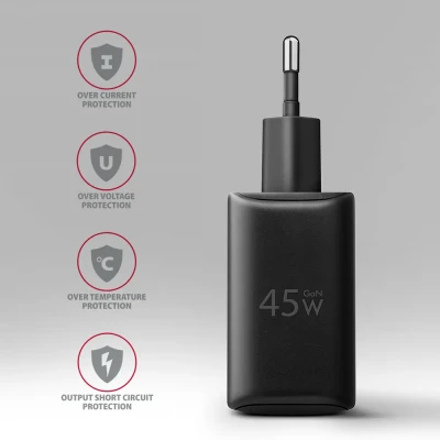 AXAGON GaN sienas lādētājs 2x ports (USB-A + USB-C), PD3.0 / PPS / QC4+ / SFC2.0 / AFC / SCP / FCP / Apple, 45W  |  ACU-PQ45