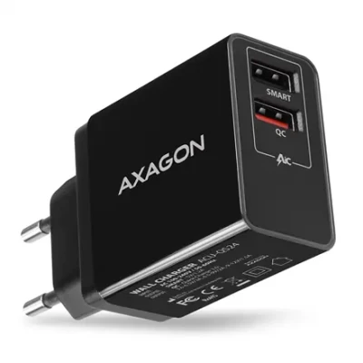 AXAGON Dual wallcharger 240V / 2x USB port QC3.0 / AFC / FCP and 5V-1.2A, 24W  |  ACU-QS24