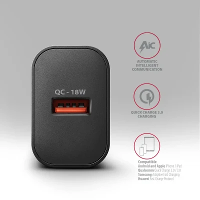 AXAGON Wallcharger 1x port USB-A, QC3.0 / AFC / FCP / Apple, 18W  |  ACU-QC18