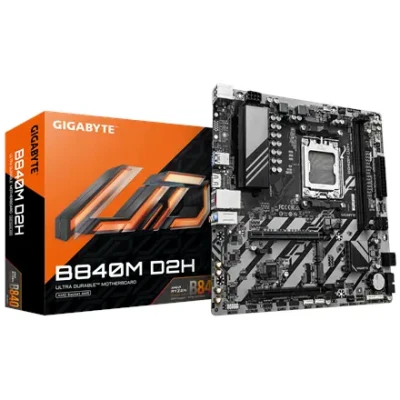 Gigabyte B840M D2H  |  Processor family AMD  |  Processor socket AM5  |  DDR5  |  Supported hard disk drive interfaces SATA, M.2  |  Number of SATA connectors 4