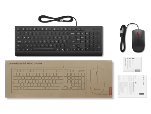 Lenovo Essential Wired Combo Keyboard and Mouse  |  Keyboard and Mouse Set  |  Wired  |  Mouse included  |  Nordic  |  Black