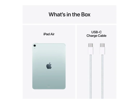 Apple  |  iPad Air Wi-Fi + Cellular  |  11 "  |  Blue  |  IPS  |  2360 x 1640 pixels  |  Apple M3  |  8 GB  |  512 GB  |  3G  |  4G  |  5G  |  Wi-Fi  |  Front camera  |  12 MP  |  Rear camera  |  12 MP  |  Bluetooth  |  5.3  |  iPadOS  |  USB-C charging c