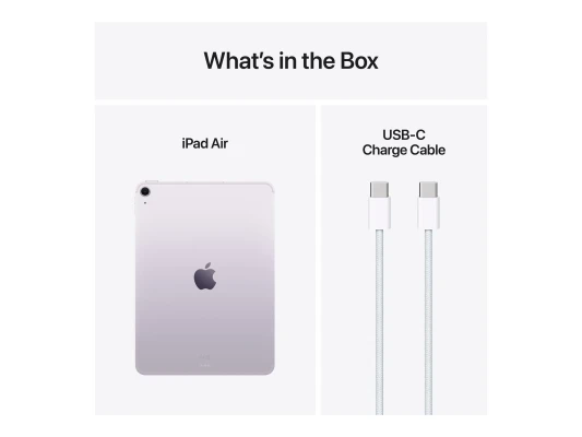 Apple iPad Air  |  11 "  |  Purple  |  Liquid Retina  |  2360 x 1640 pixels  |  Apple M3  |  512 GB  |  5G  |  Wi-Fi  |  Front camera  |  12 MP  |  Rear camera  |  12 MP  |  Bluetooth  |  5.3  |  iOS